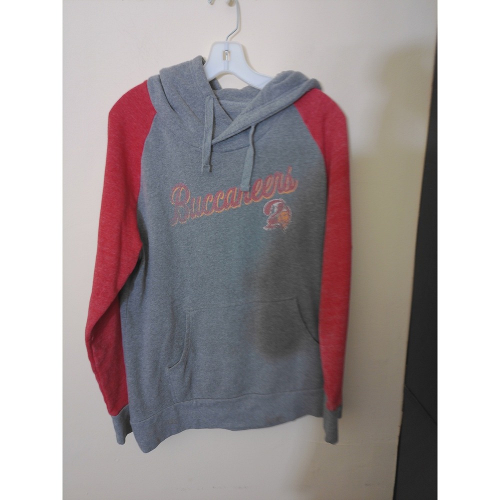 NFL Tampa Bay Buccaneers Hoodie Mens M Grey Red Good Raglan Graphic Sweatshirt